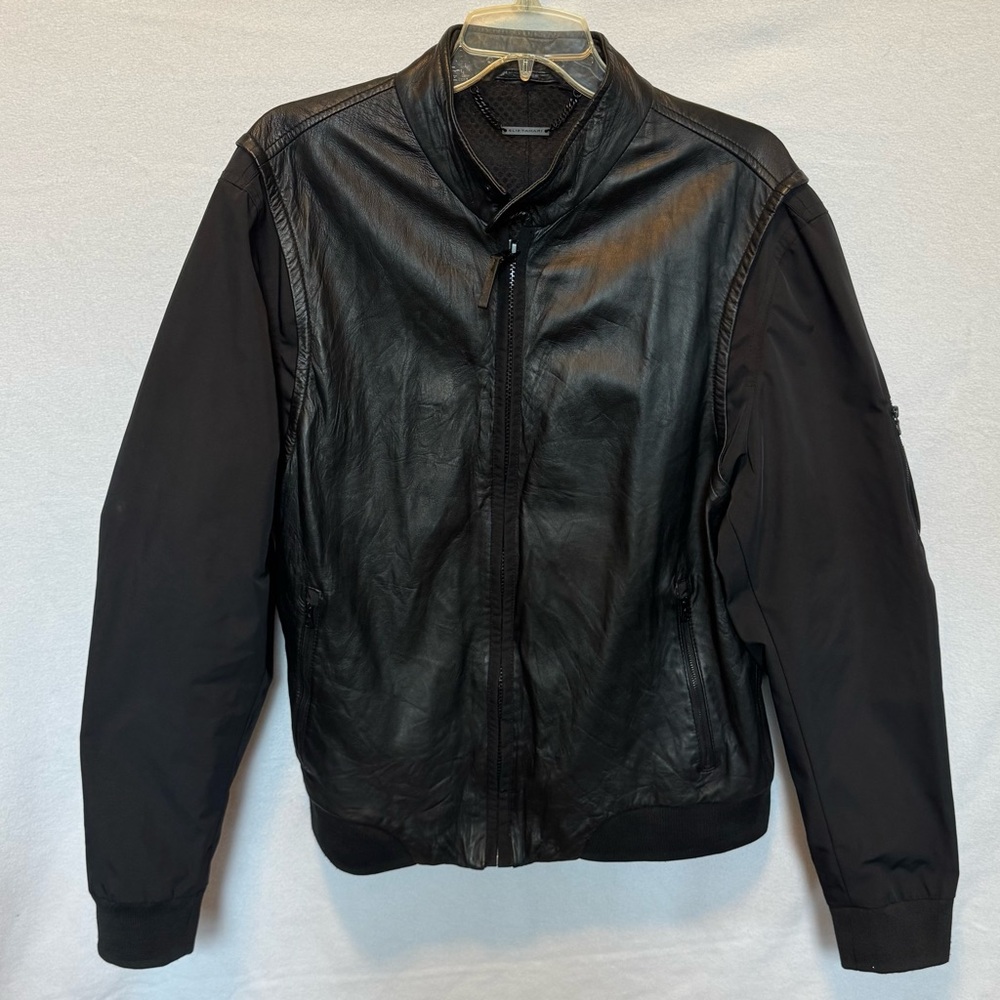 Elie Tahari Men’s Designer Black Lamb Biker’s Moto Leather Jacket Large Full Zip